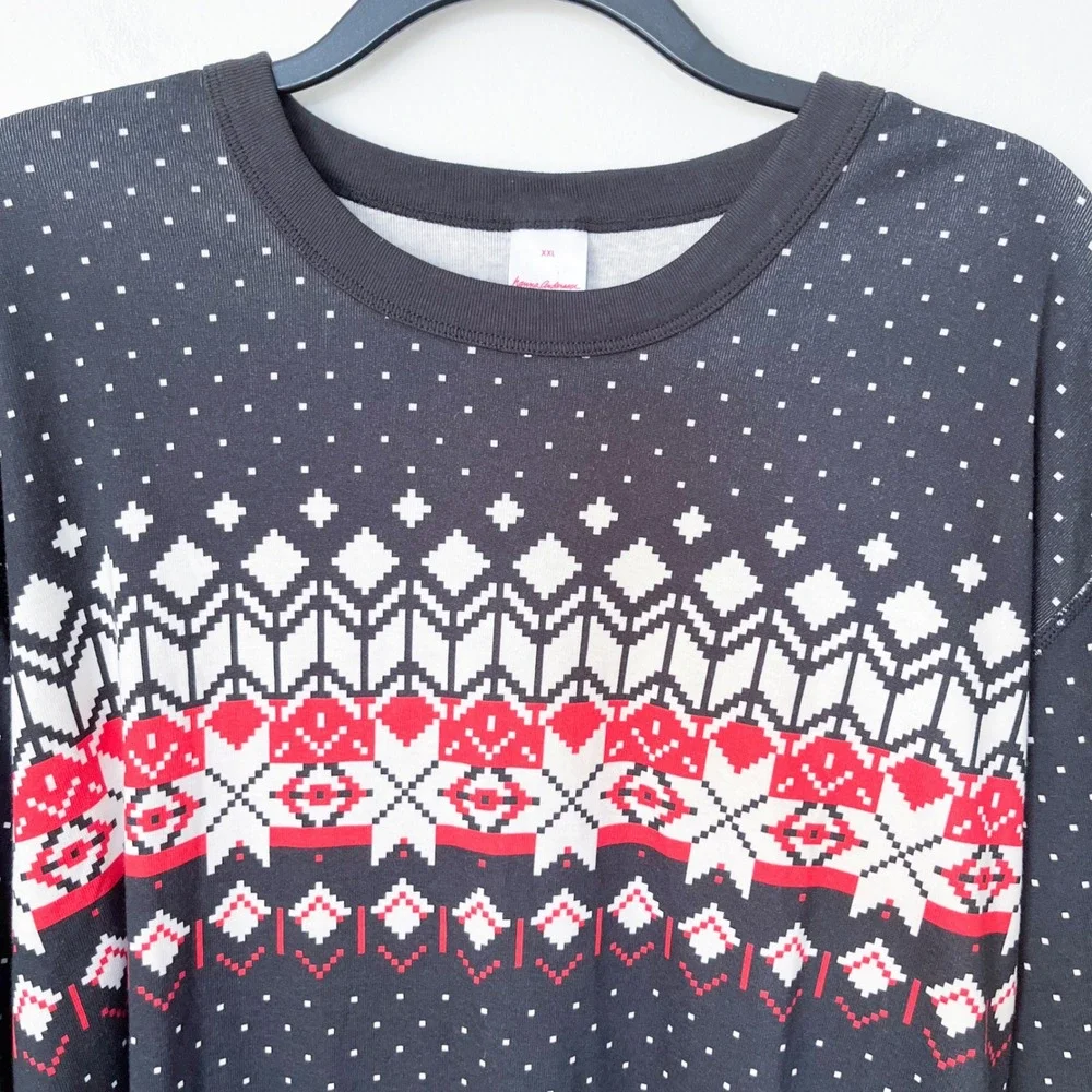 Hanna Andersson Organic‎ Fair Isle Snowflake Pajama Top Black Red Womens XXL